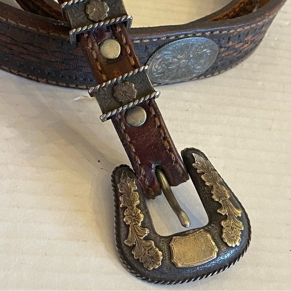 RARE Sunset Trails Sterling & 10k Gold Engraved CONCHO Ranger Belt Buckle - Picture 8 of 16